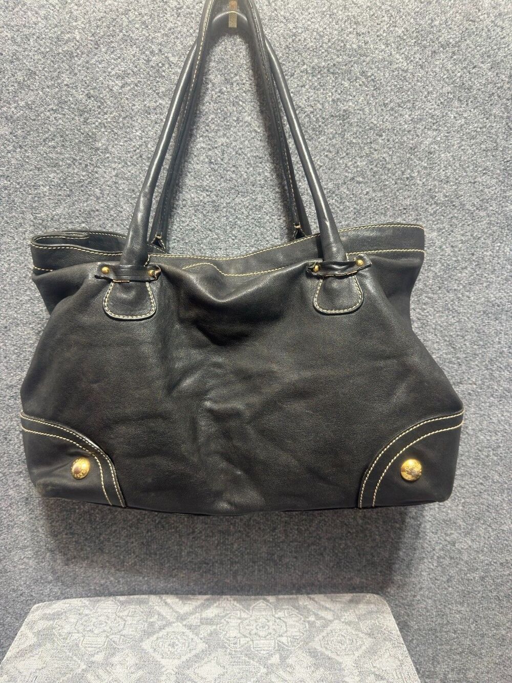 Dolce & Gabbana Large Black Leather Tote Bag Gold Hardware Italy y2k - Picture 3 of 11